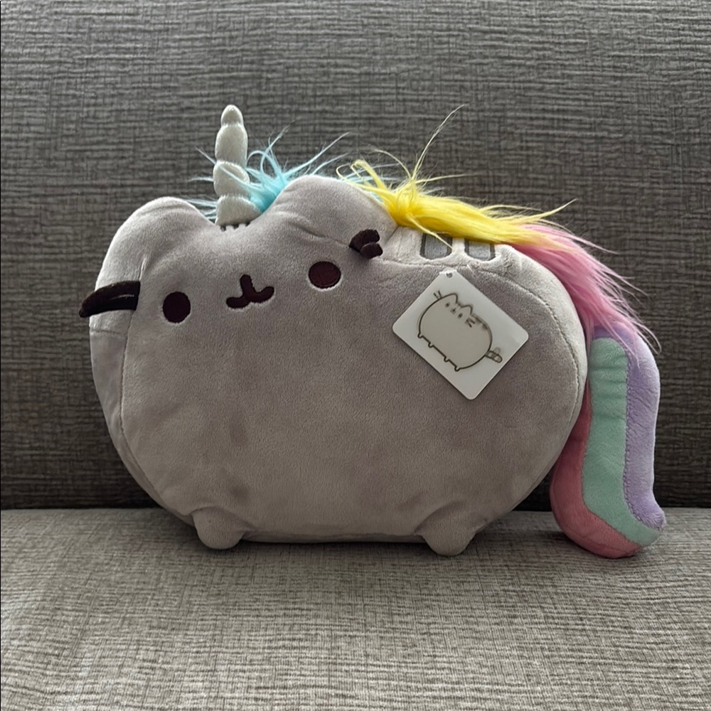 Pusheen Gray Unicorn Plush with Rainbow Mane